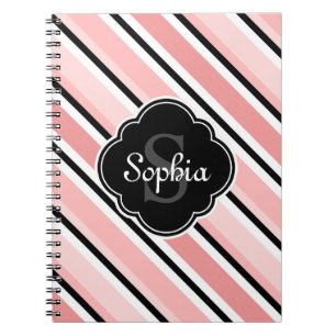 Cuaderno Patrón de rayas inclinadas de color negro y rosa