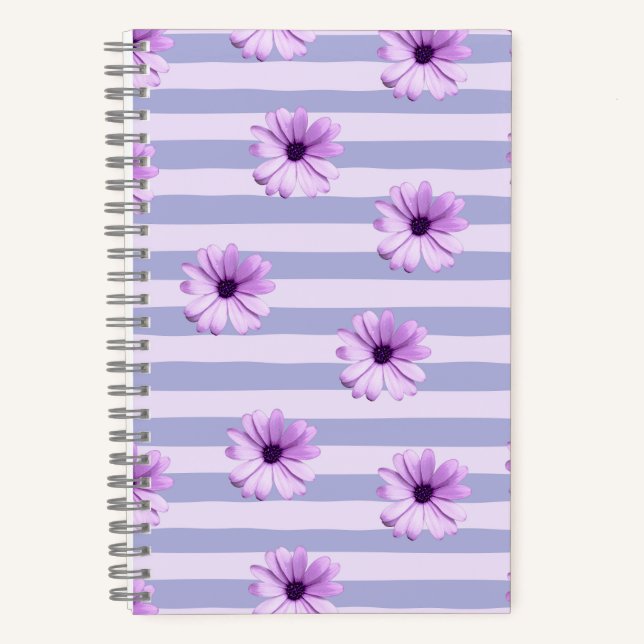 Cuaderno Patrón de rayas pastel con margaritas (Anverso)