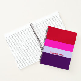 Cuaderno Patrón de rayas rojas, rosadas y púrpura