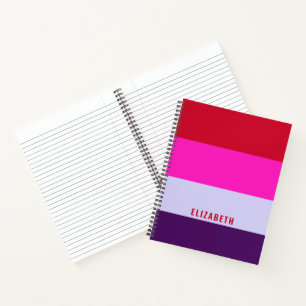 Cuaderno Patrón de rayas rojas, rosadas y púrpura