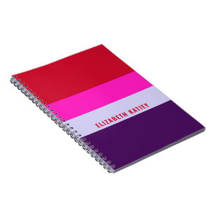 Cuaderno Patrón de rayas rojas, rosadas y púrpura