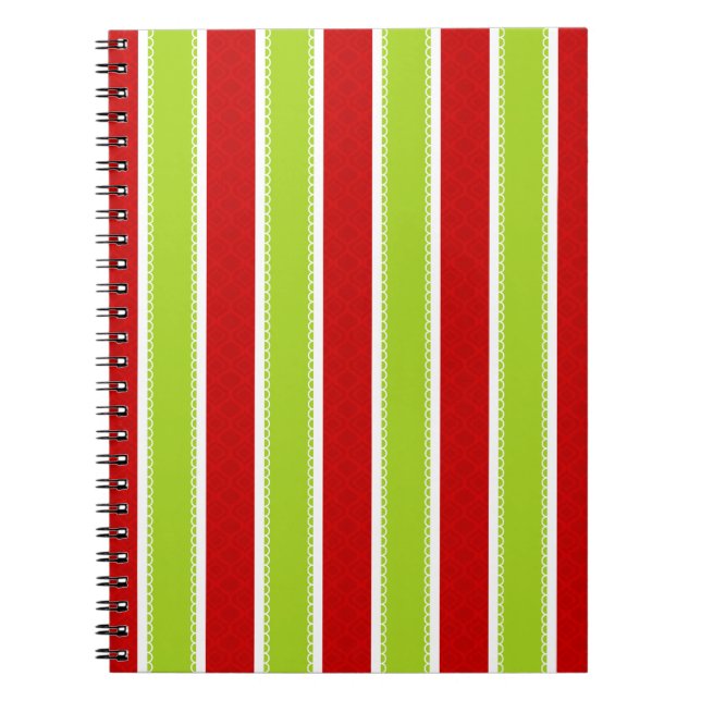 Cuaderno Patrón de rayas verdes y rojas de vacaciones de lo (Frente)