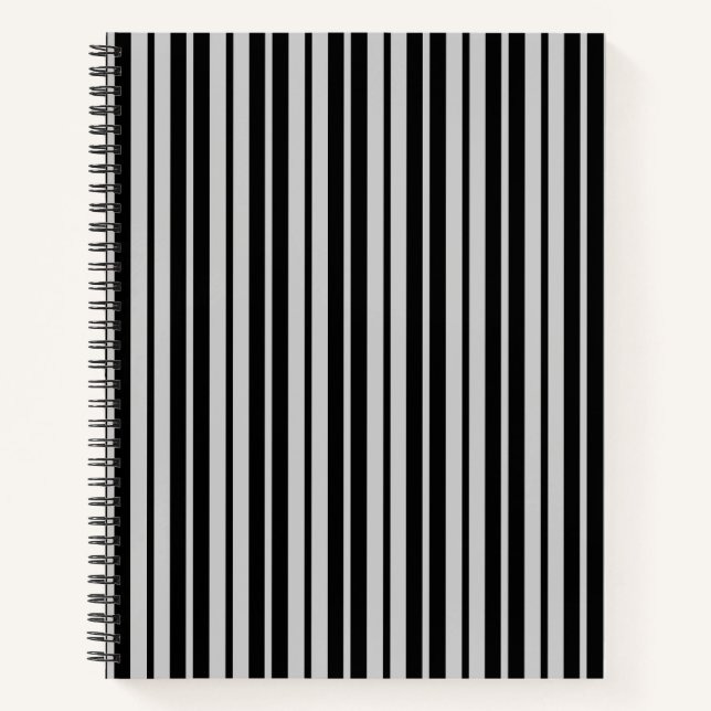 Cuaderno Patrón de rayas verticales negro gris ceniza (Anverso)