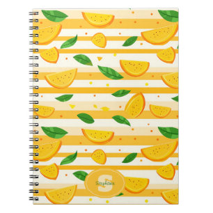 Cuaderno Patrón de rebanada de Naranja con hojas verdes