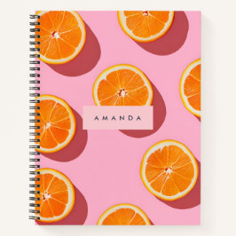 Cuaderno Patrón de rebanado Naranja personalizado monograma