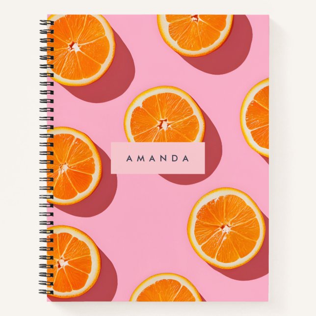 Cuaderno Patrón de rebanado Naranja personalizado monograma (Anverso)