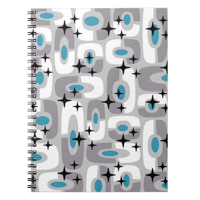 Cuaderno Patrón de resumen cósmico moderno Retro Mid Centur (Frente)