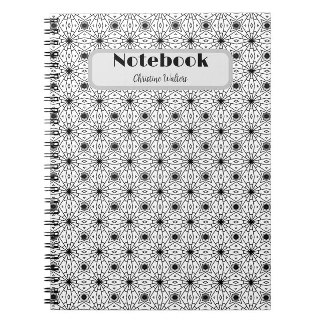 Cuaderno Patrón de resumen elegante en blanco y negro (Frente)