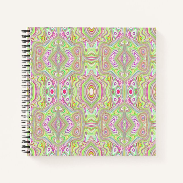 Cuaderno Patrón de resumen trippy retro rosa y verde limón (Anverso)