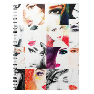 Cuaderno Patrón de retrato femenino de color de agua