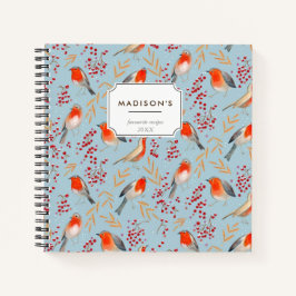Cuaderno Patrón de robo de pájaro de Navidades rojos