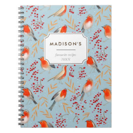 Cuaderno Patrón de robo de pájaro de Navidades rojos