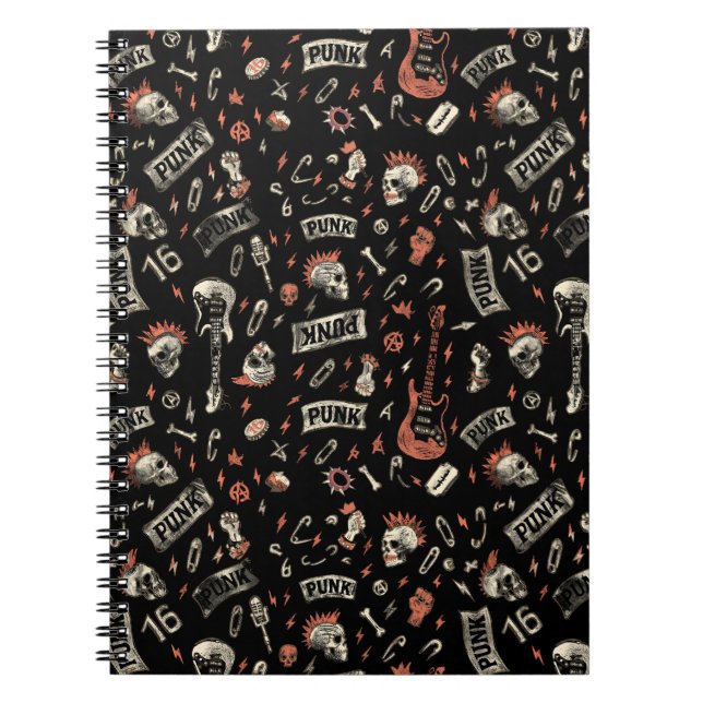 Cuaderno Patrón de rock de punk - Negrita y rebelde (Frente)