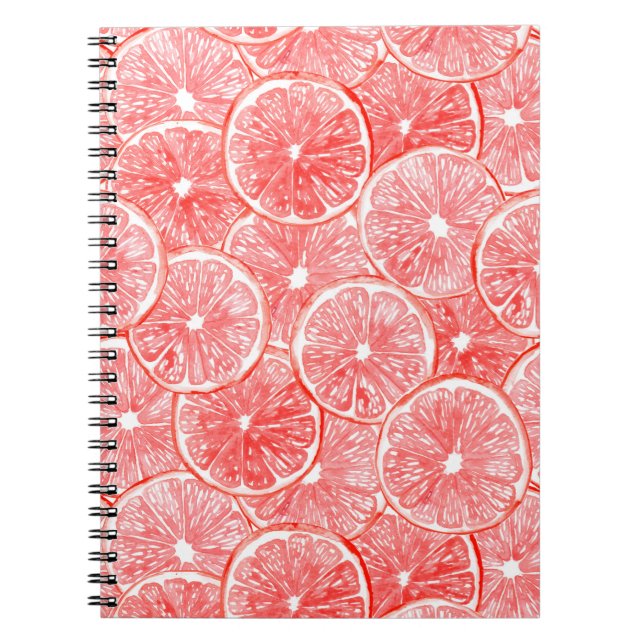 Cuaderno Patrón de rodajas de pomelo de color agua (Frente)
