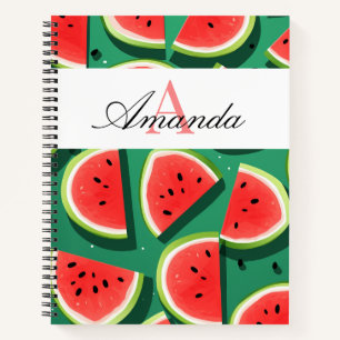 Cuaderno Patrón de rodajas de sandía verde vectorial monogr