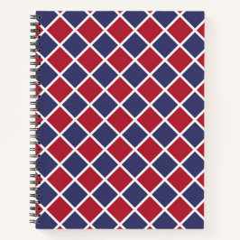 Cuaderno Patrón de rombo de arlequín de cuadros rojo azul b