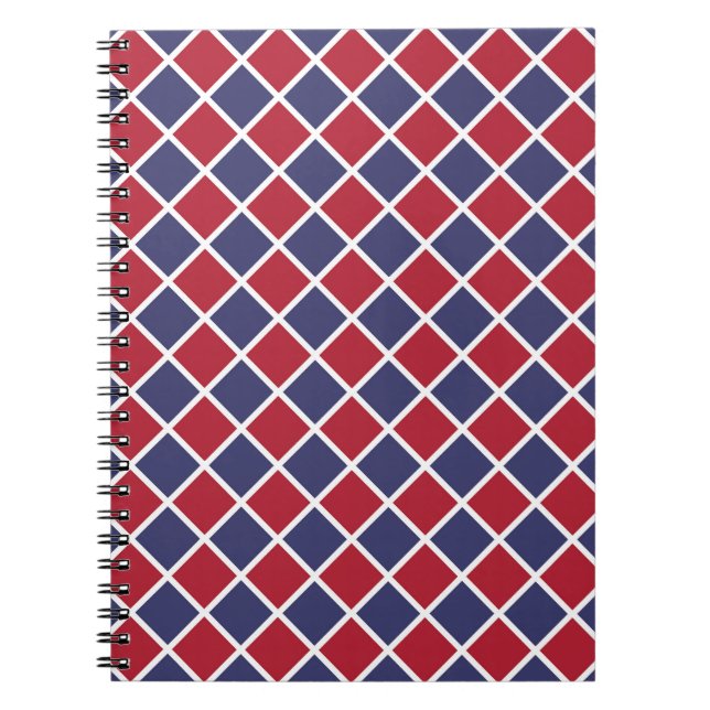 Cuaderno Patrón de rombo de arlequín de cuadros rojo azul b (Frente)