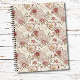 Cuaderno Patrón de Rosa de Corazones Fruncidos Marrón Marfi