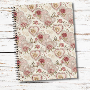 Cuaderno Patrón de Rosa de Corazones Fruncidos Marrón Marfi