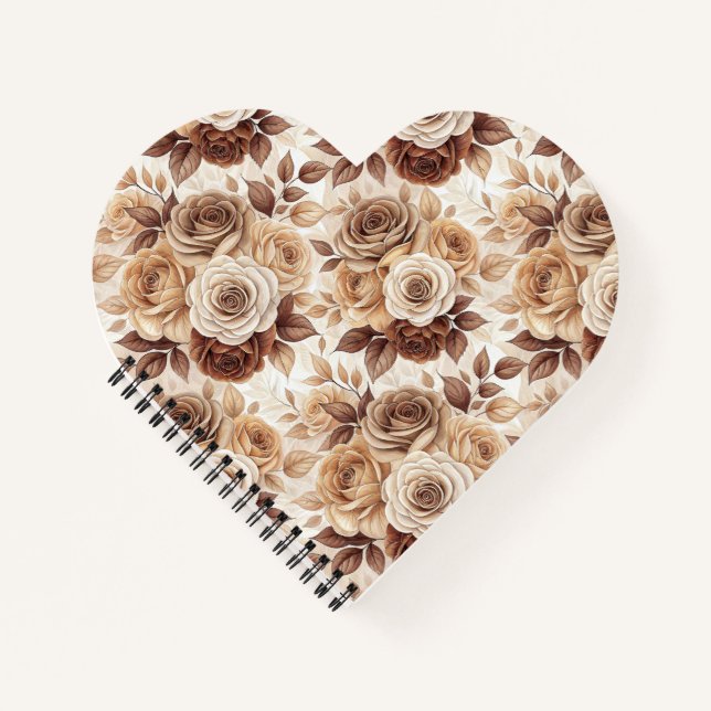 Cuaderno Patrón de Rosa floral de tonos de café (Anverso)