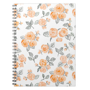 Cuaderno Patrón de rosas de acuarela de color de melocotón