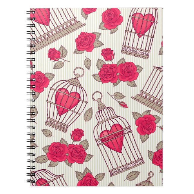 Cuaderno Patrón de Rosas de jaulas de aves florales (Frente)