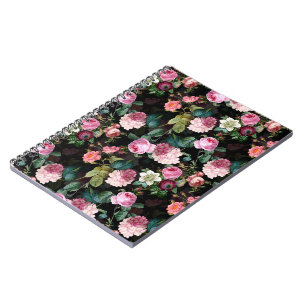 Cuaderno Patrón de Rosas nostálgicos de Redouté antiguo neg