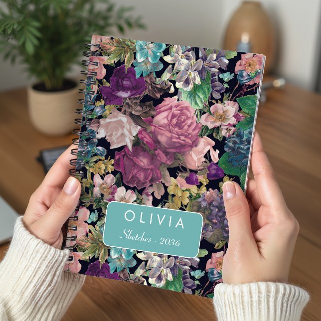Cuaderno Patrón de rosas rosadas vintage shabby chic (Subido por el creador)