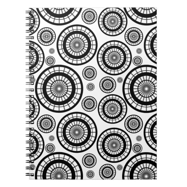 Cuaderno Patrón de rueda repetitiva en blanco y negro (Frente)