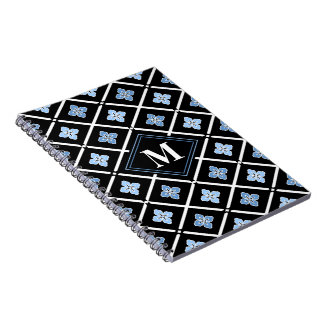 Cuaderno Patrón de sakura azul monograma oriental