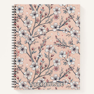 Cuaderno Patrón de Sakura Flor de Cerezo Rosa sobre Rosa