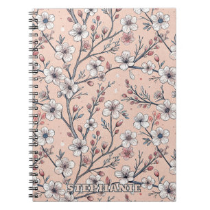 Cuaderno Patrón de Sakura Flor de Cerezo Rosa sobre Rosa