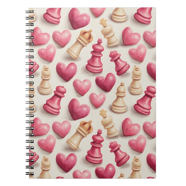 Cuaderno Patrón de San Valentín Ajedrez y Corazones (Frente)