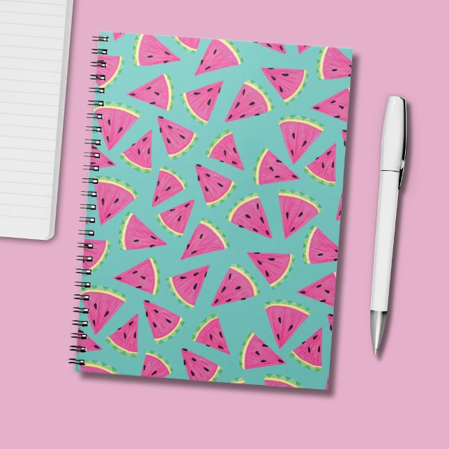 Cuaderno Patrón de sandía de verano (Tropical fruit watermelon pattern turquoise notebook)