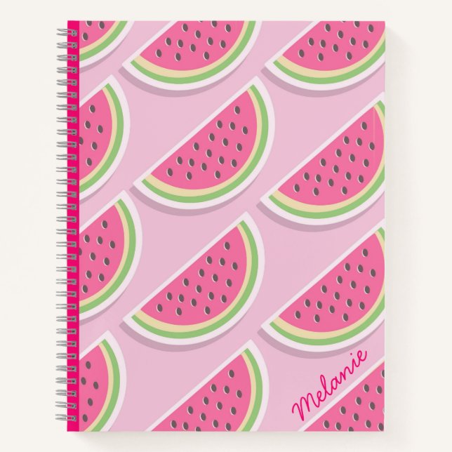 Cuaderno Patrón de sandía rosa lindo personalizado (Anverso)