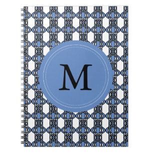 Cuaderno Patrón De Scarab De Monograma Azul De Monograma Re