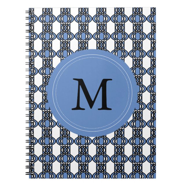 Cuaderno Patrón De Scarab De Monograma Azul De Monograma Re (Frente)