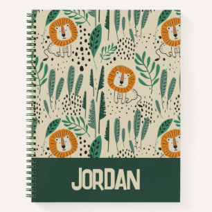 Cuaderno Patrón de selva tropical de león de Doodle lindo