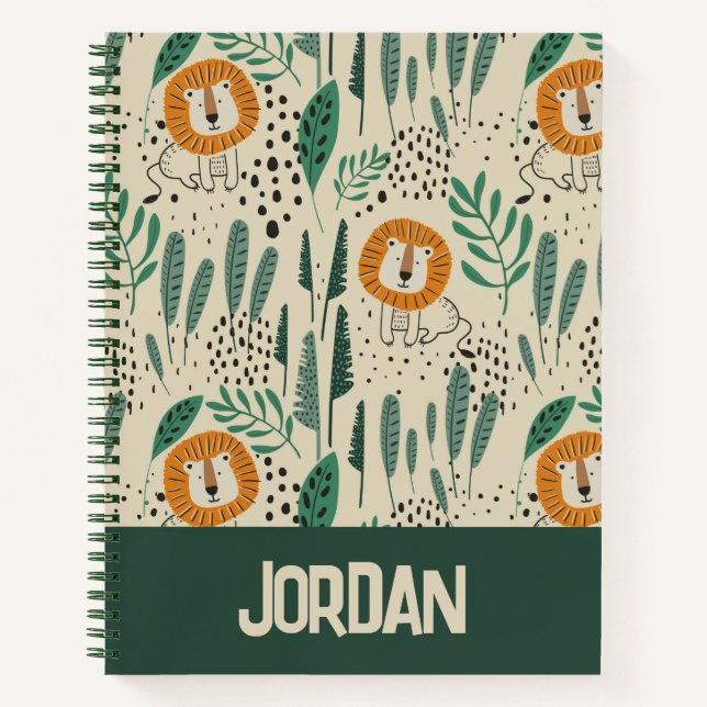 Cuaderno Patrón de selva tropical de león de Doodle lindo (Anverso)