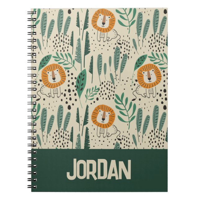 Cuaderno Patrón de selva tropical de león de Doodle lindo (Frente)