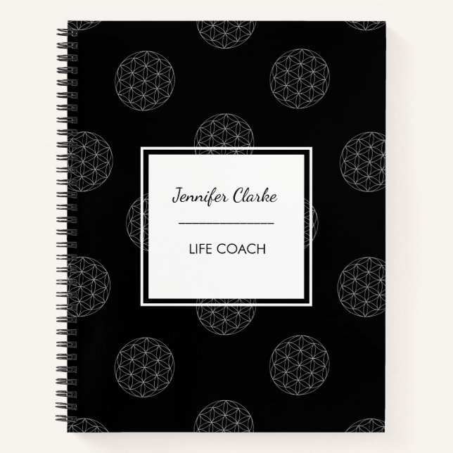 Cuaderno Patrón de semilla de vida en blanco y negro (Anverso)