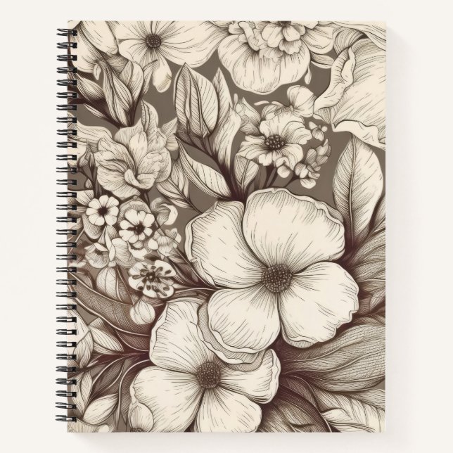 Cuaderno Patrón de Sepia Floral Vintage (10) (Anverso)