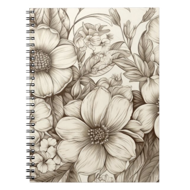 Cuaderno Patrón de Sepia Floral Vintage (13) (Frente)