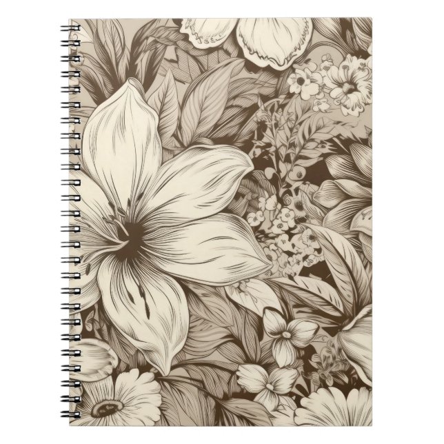 Cuaderno Patrón de Sepia Floral Vintage (3) (Frente)
