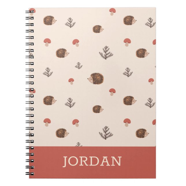 Cuaderno Patrón de setas y edgehog de Woodland (Frente)