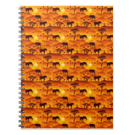Cuaderno Patrón de silueta animal africana Panorama de sol