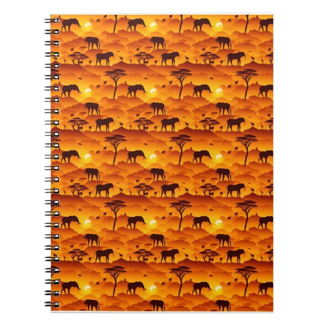 Cuaderno Patrón de silueta animal africana Panorama de sol (Frente)