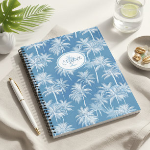 Cuaderno Patrón de silueta de palmera hawaiana azul ID1093