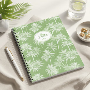 Cuaderno Patrón de silueta de palmera hawaiana verde ID1093