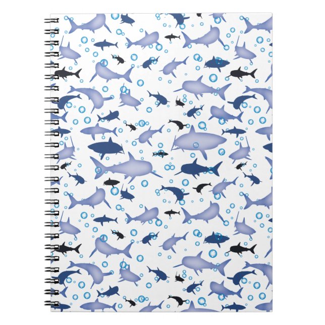 Cuaderno Patrón de silueta de tiburón blanco y azul (Frente)